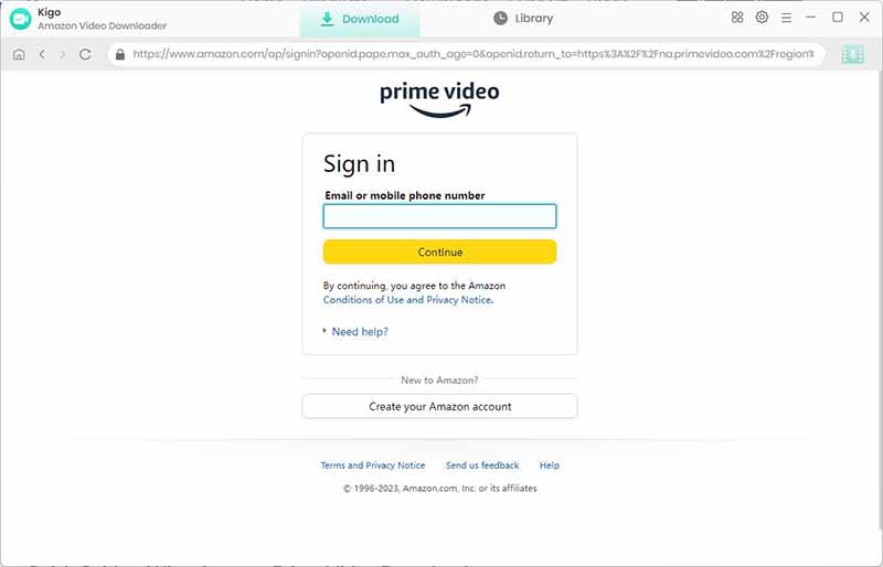 Log in to Amazon Prime account