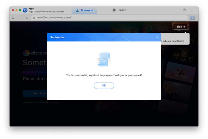 Register Kigo Discovery+ Video Downloader for Mac