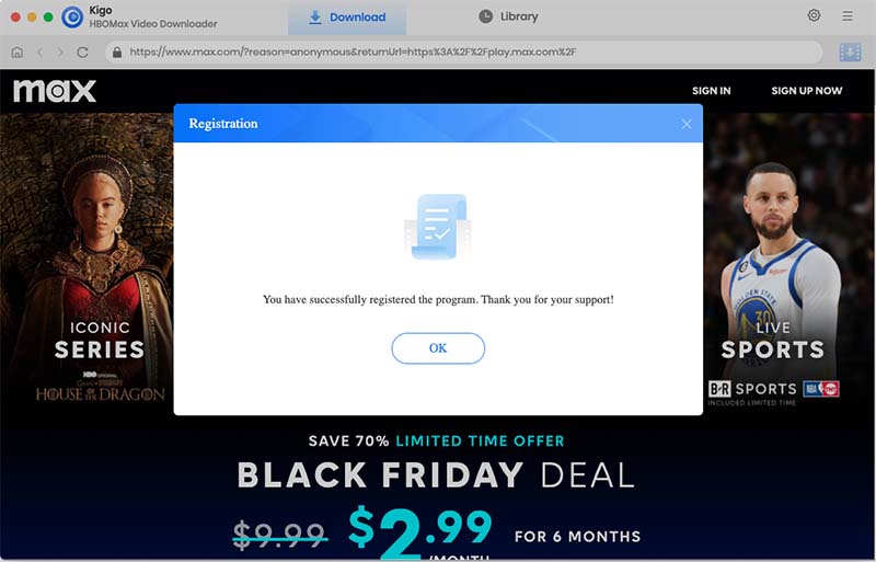 Register HBOMax Video Downloader
