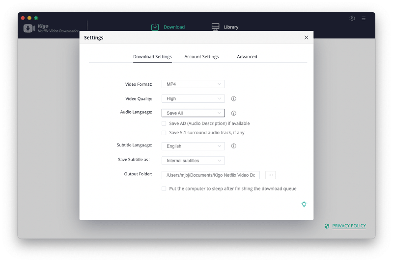 output settings