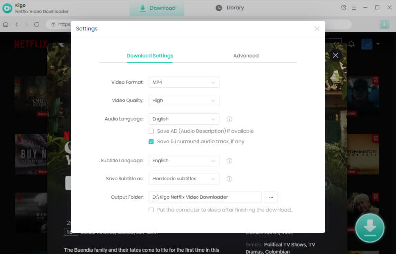 output settings